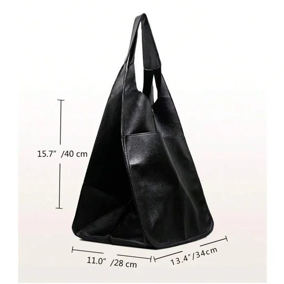 Luxe Vegan Leather Minimalist Oversized Tote Bag - Picture 11 of 12